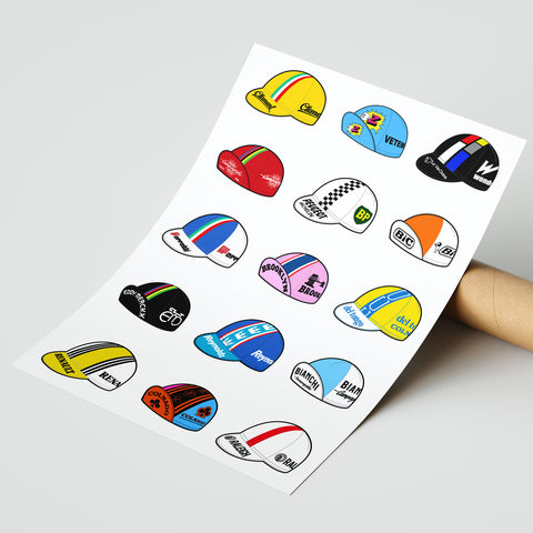 15 Cycling Caps Art Print Poster