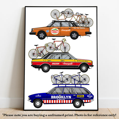 Cycling Support Vehicles Art Print