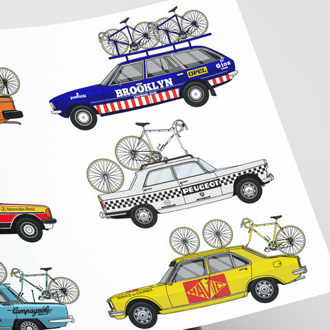 Cycling Support Vehicles Art Print Poster