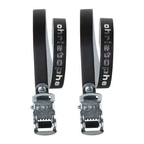 Christophe Black Leather Cycle Toe Clip Straps
