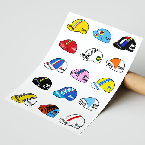 Cycling Caps Art Print Poster