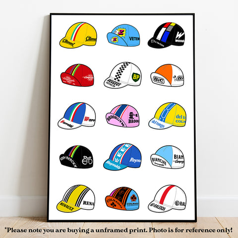 Cycling Caps Art Print Poster