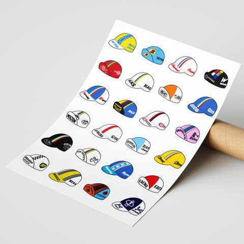 24 Cycling Caps Art Print Poster