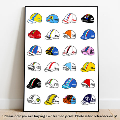 Cycling Caps Art Print Poster