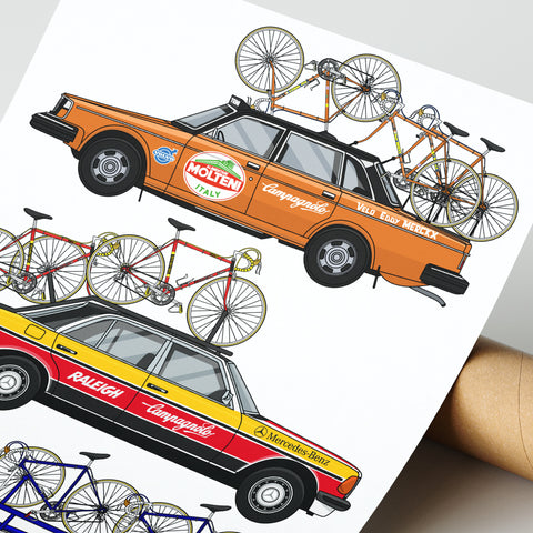 3 Cycling Support Vehicles Art Print Poster