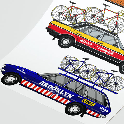 3 Cycling Support Vehicles Art Print Poster