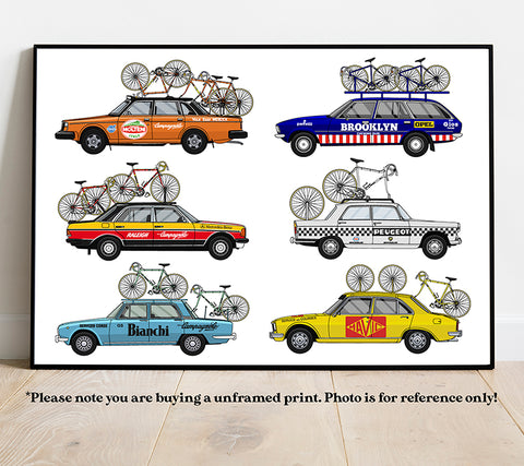 Cycling Support Vehicles Art Print Poster