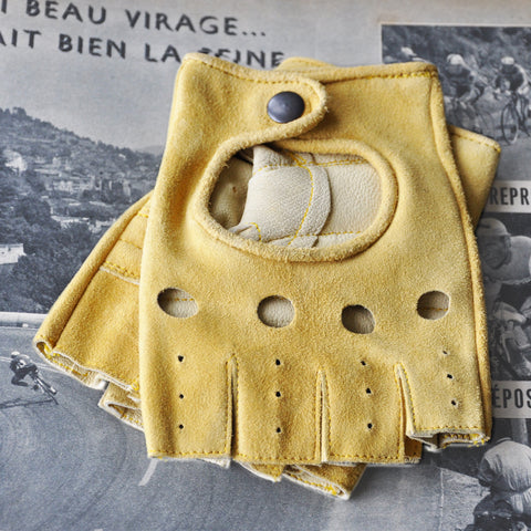 vintage suede leather cycling gloves