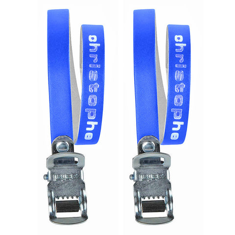 Christophe Blue Leather Cycle Toe Clip Straps