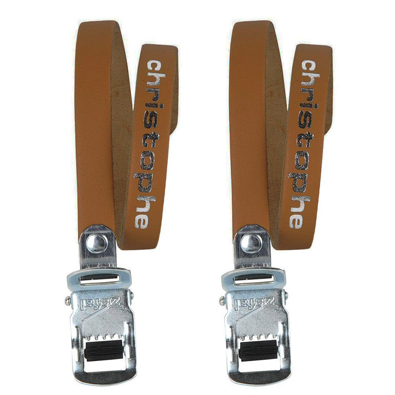 Christophe Brown Leather Cycle Toe Clip Straps