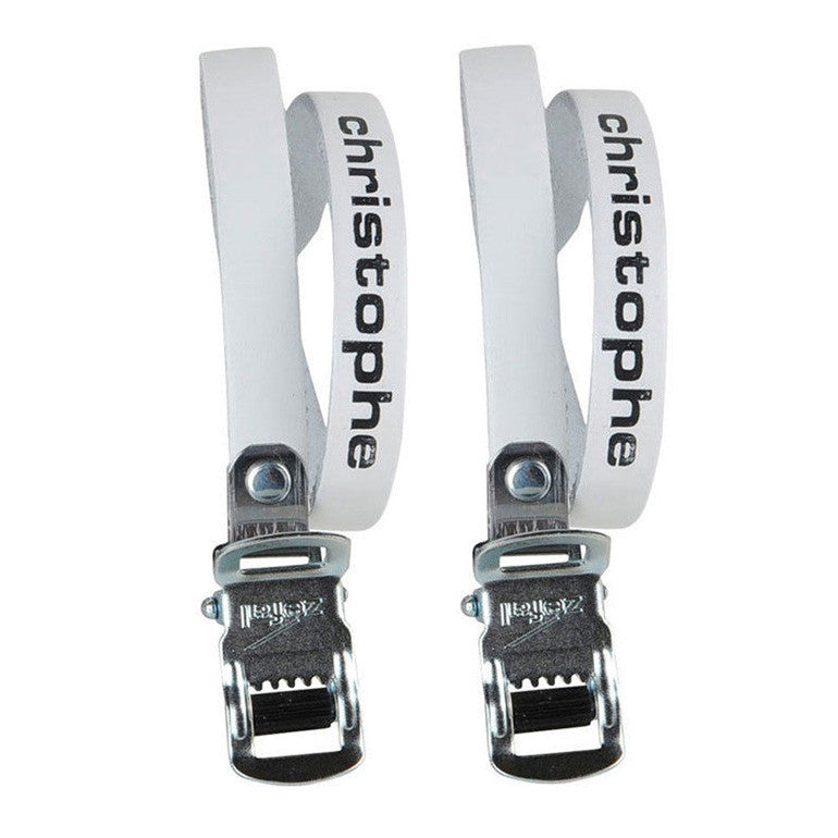 Christophe White Leather Cycle Toe Clip Straps