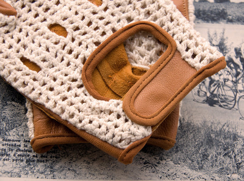 Ivory & Tan Leather Cycling Gloves