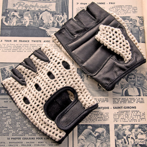 Ivory & Black Leather Cycling Gloves