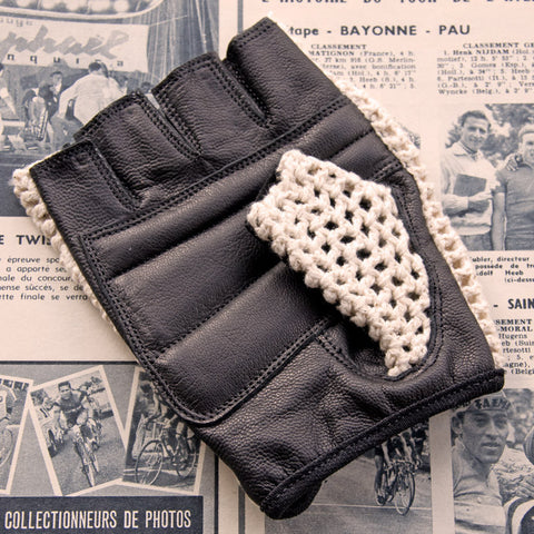 Ivory & Black Leather Cycling Gloves