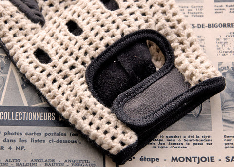 Ivory & Black Leather Cycling Gloves