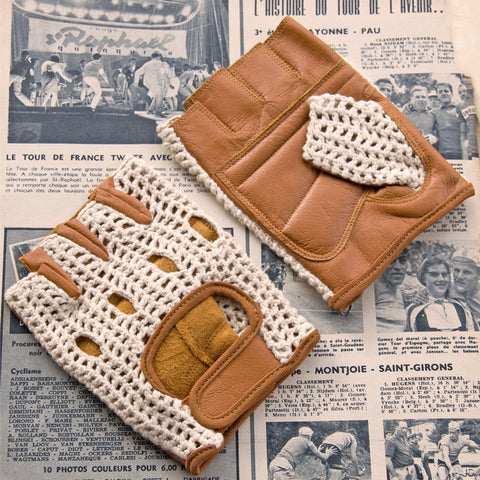 Ivory & Tan Leather Cycling Gloves