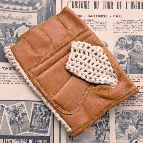 Ivory & Tan Leather Cycling Gloves