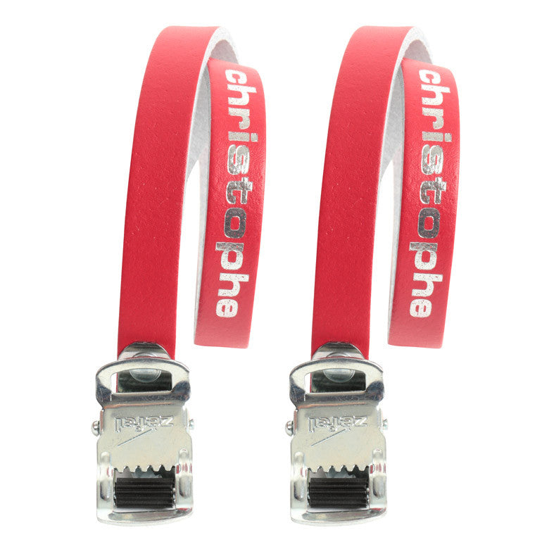 Christophe Red Leather Cycle Toe Clip Straps