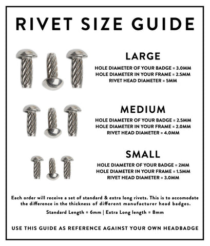 Pack of x6 Bicycle Head Badge Rivets