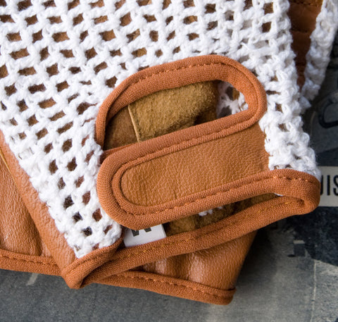 White & Tan Leather Cycling Gloves